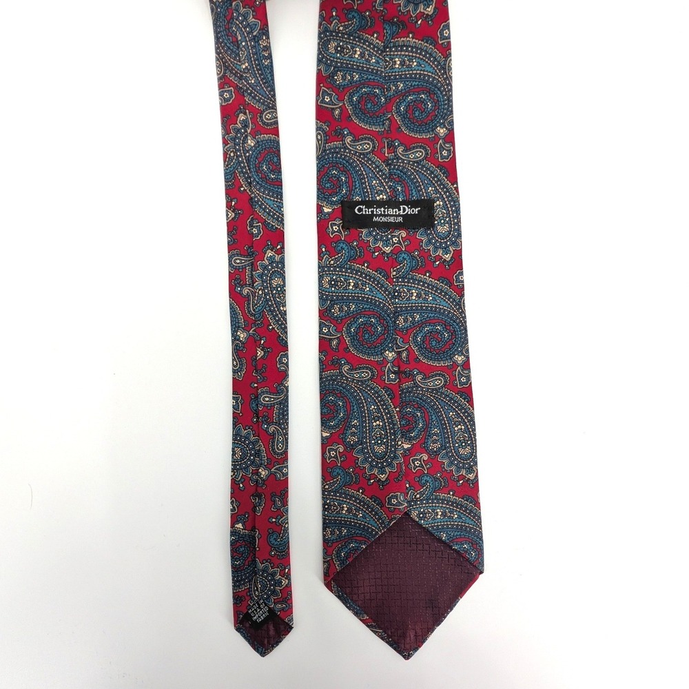 Christian Dior Monsieur Silk Tie Vintage Red Paisley Pattern Necktie - Picture 8 of 10